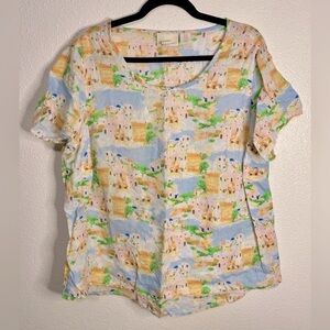 Cynthia Rowley 100% Linen Greek Island Nautical Vacation Top 1X Short Sleeve